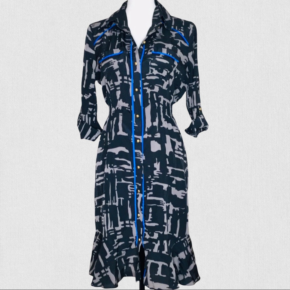 C ie Vintage 80s 90s Print Button Up Dress 8